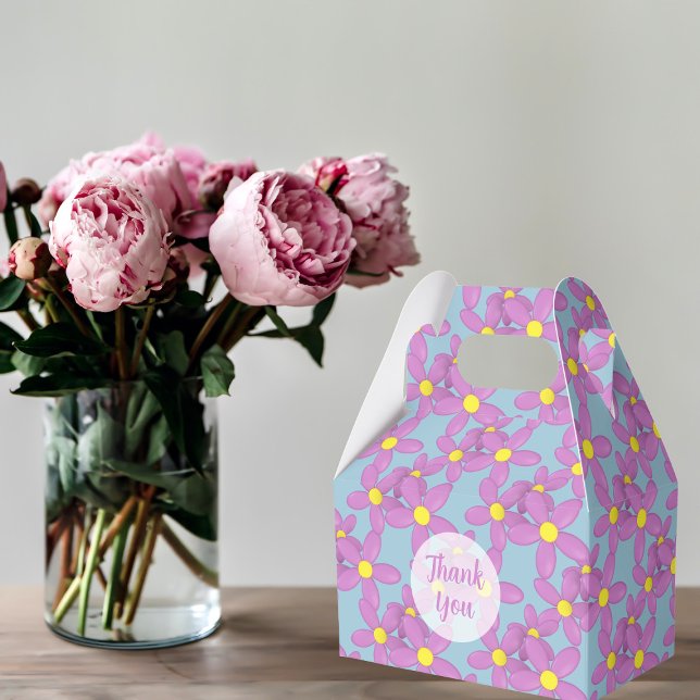 Cute Pink Flowers Floral Custom Thank You Blue Favor Boxes (A pretty pink floral favor box with space for a thank you)