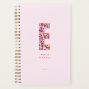 Cute Pink Flowers Floral Letter E Personalized Planner
