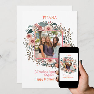 Cute Pink Flowers Mom Daughter Quotes Photo  Card