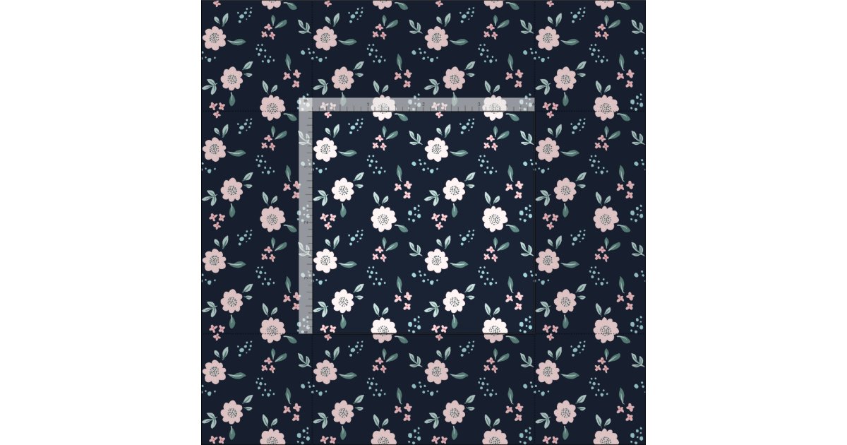 Cute pink flowers on navy background design fabric | Zazzle
