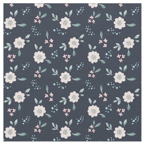 Cute pink flowers on navy background design fabric
