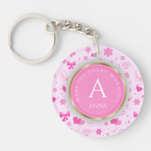 Cute Pink Flowers Pattern Girly Floral design Keychain