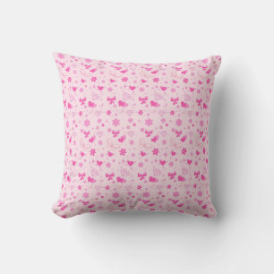 Cute Pink Flowers Pattern, Girly Floral design Throw Pillow
