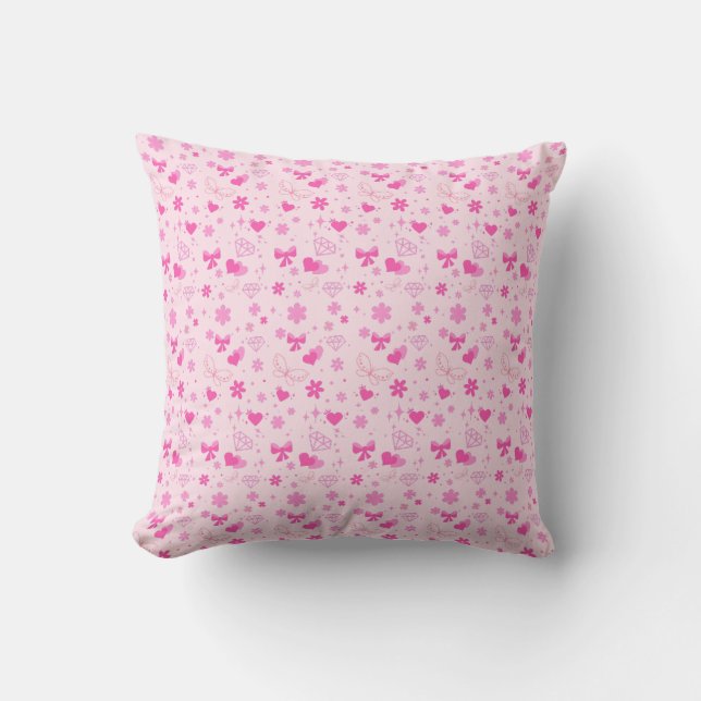 Cute Pink Flowers Pattern, Girly Floral design Throw Pillow (Front)