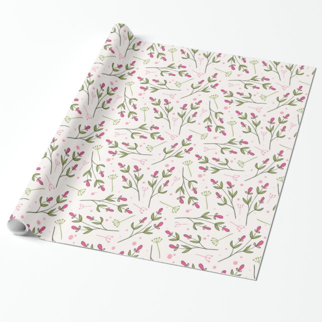 Cute Pink Flowers Pattern Wrapping Paper (Unrolled)