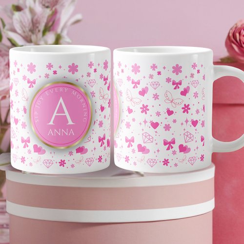 Cute Pink Flowers seamless Pattern Girly Floral Giant Coffee Mug