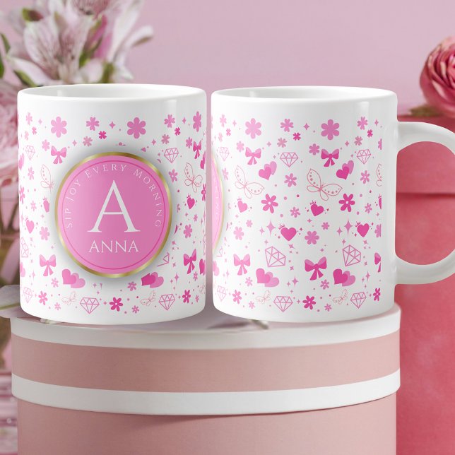 Cute Pink Flowers seamless Pattern, Girly Floral Giant Coffee Mug (Creator Uploaded)