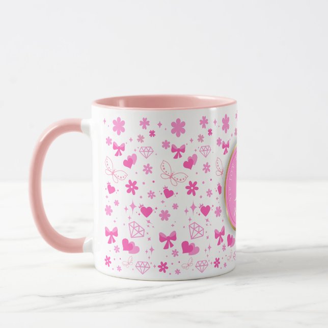 Cute Pink Flowers seamless Pattern, Girly Floral  Mug (Left)