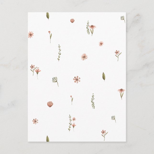 Cute Pink Flowers Spring Floral Card. Postcard (Front)
