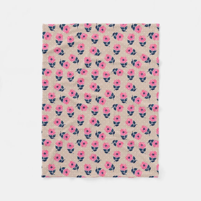 Cute Pink Flowers Trendy Decorative Pattern Fleece Blanket (Front)