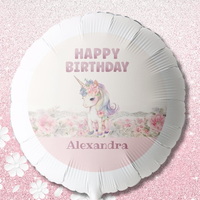 Cute Pink Flowers Unicorn Girl's Birthday Party  Balloon (Creator Uploaded)