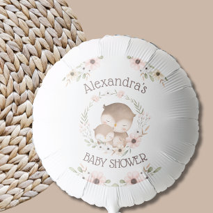 Cute Pink Flowers Woodland Owl Baby Shower Balloon