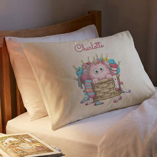 Cute Pink Fluffy Sock Monster Kids Design Pillow Case