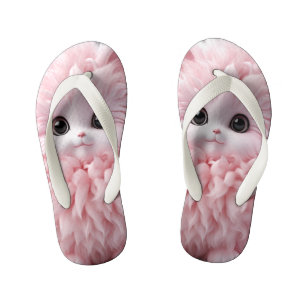 Cute Pink Fluffy Toy Animal Kid's Flip Flops