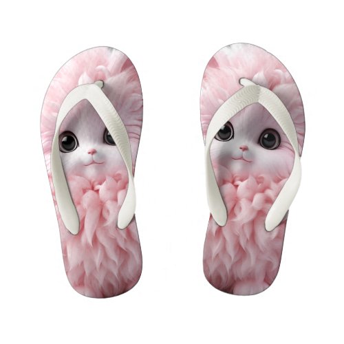 Cute Pink Fluffy Toy Animal Kids Flip Flops