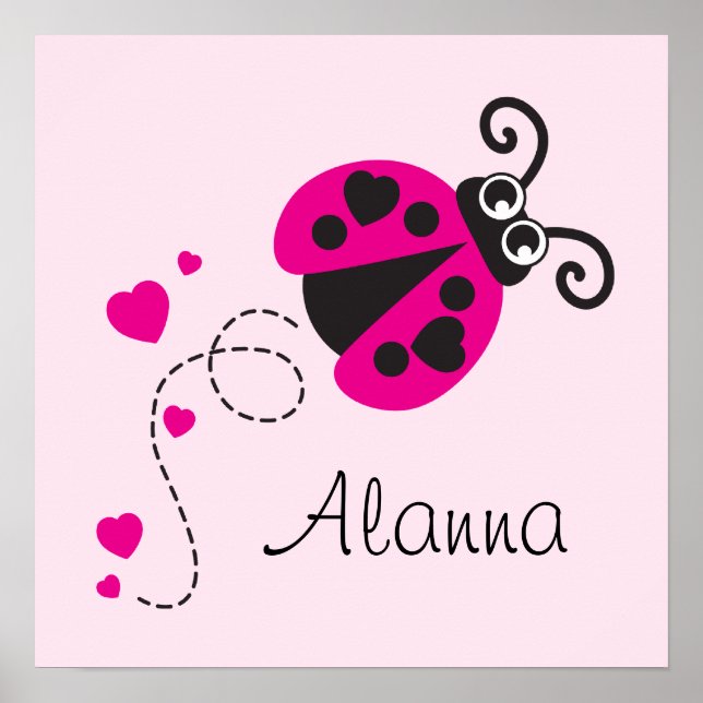 Cute pink flying ladybug kids named poster (Front)