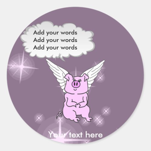 Cute Pink Flying Pig Classic Round Sticker