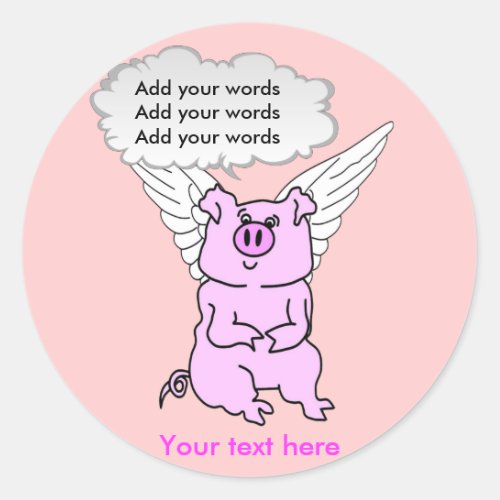 Cute Pink Flying Pig Classic Round Sticker