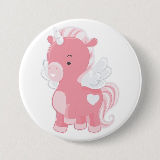 Cute Pink Flying Unicorn Pegacorn Button (Front)