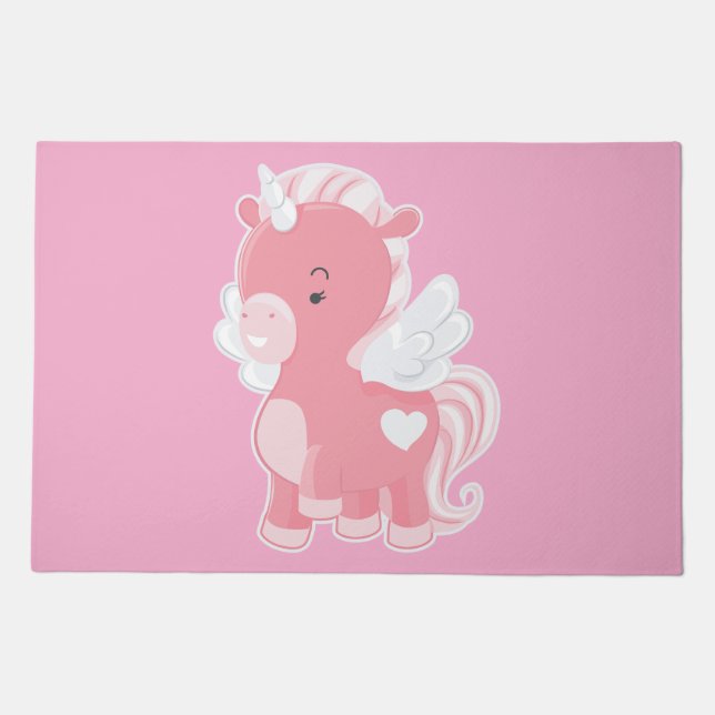 Cute Pink Flying Unicorn Pegacorn Doormat (Front)