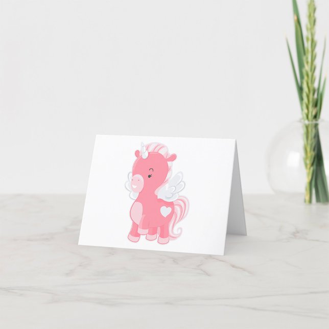 Cute Pink Flying Unicorn Pegacorn Thank You Card (Creator Uploaded)
