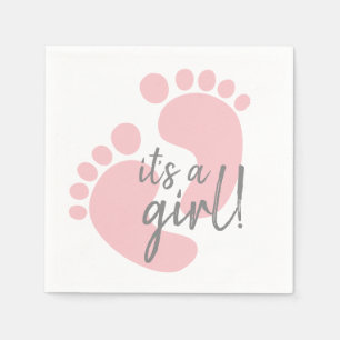 Cute Pink Footprints Baby Shower Napkins