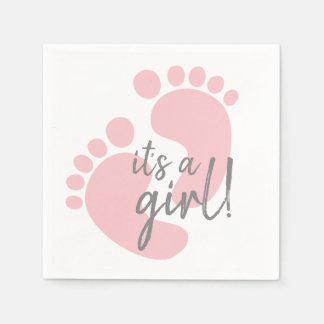 Cute Pink Footprints Baby Shower Napkins