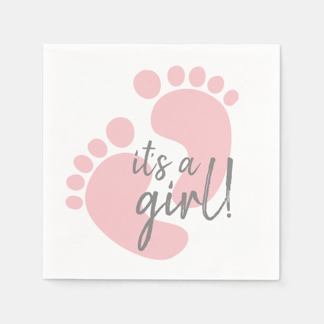 Cute Pink Footprints Baby Shower Napkins (Front)