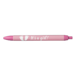 Cute pink footprints girl&#39;s baby shower party blue ink pen