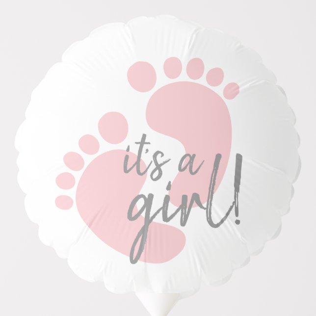 Cute Pink Footprints It's A Girl Baby Shower Balloon (Front)