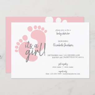 Cute Pink Footprints It's a Girl Baby Shower Invitation