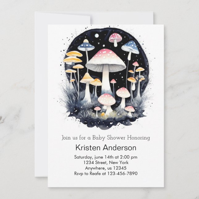 Cute Pink Forest Magic Mushroom Girl Baby Shower Invitation (Front)