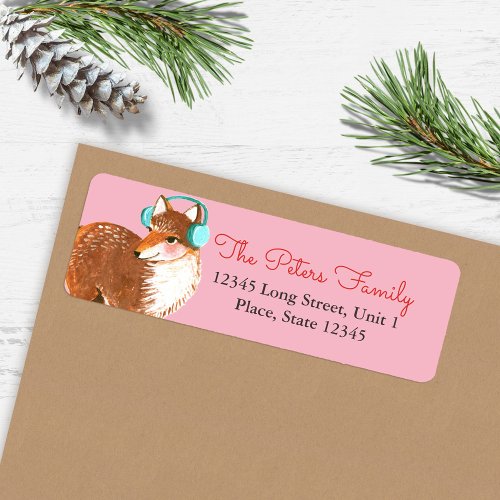Cute Pink Fox Animal Holiday Christmas Label