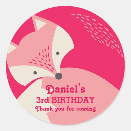 Cute Pink Fox Cartoon Animals Birthday Stickers