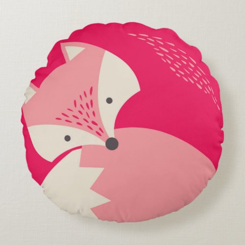 Cute Pink Fox Cartoon Round Pillow for Kids