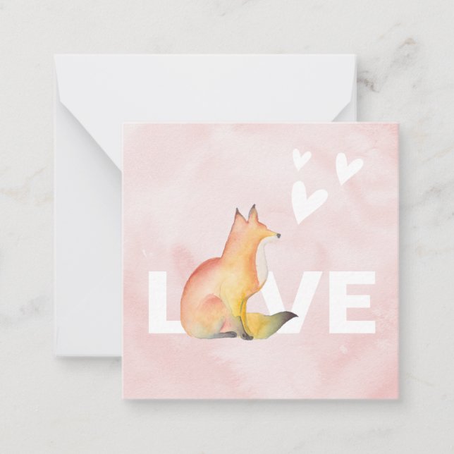Cute Pink Fox Valentines Day Note Card (Front)
