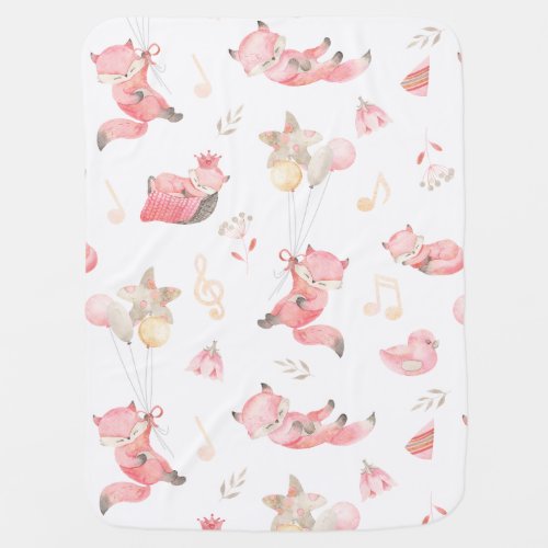 Cute pink fox with blush pink balloons  baby blanket