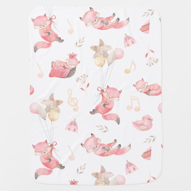 Cute pink fox with blush pink balloons  baby blanket (Front)