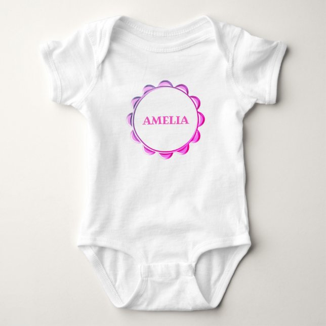 Cute Pink Frame Baby Girl Bodysuit with Name (Front)
