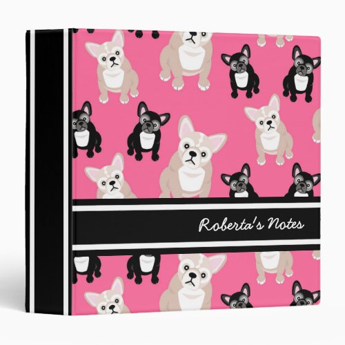 Cute Pink French Bulldog Pattern 3 Ring Binder