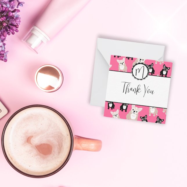Cute Pink French Bulldog Pattern Note Card (Creator Uploaded)