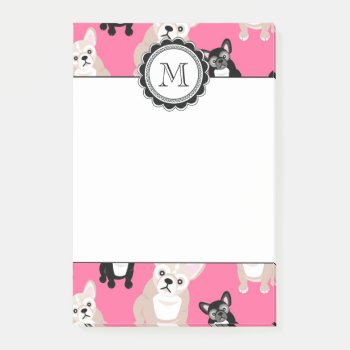 Cute Pink French Bulldog Pattern Post-it Notes by DoodleDeDoo at Zazzle