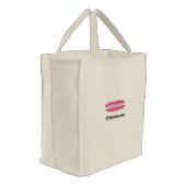 Cute Pink French Macaron Personalized Embroidered Tote Bag (Angled)