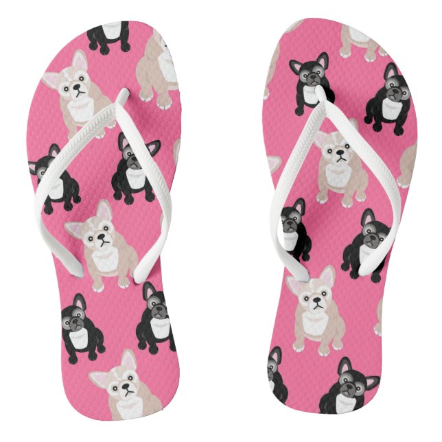 Cute Pink Frenchies French Bulldogs Flip Flops (Footbed)