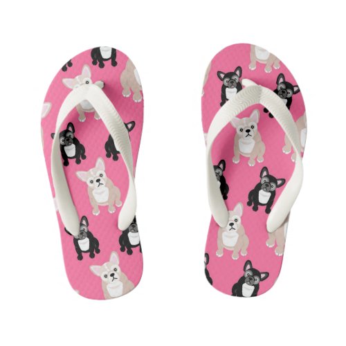 Cute Pink Frenchies French Bulldogs Kids Flip Flops
