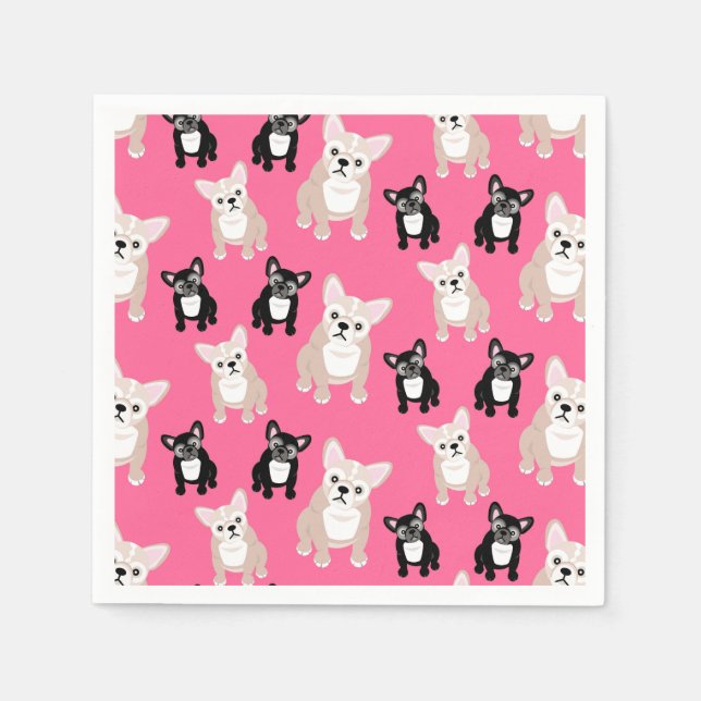 Cute Pink Frenchies French Bulldogs Paper Napkins (Front)