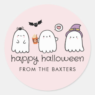 Cute Pink Friendly Ghosts Spooky Season Classic Round Sticker