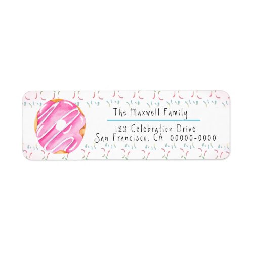 Cute Pink Frosted Donut and Sprinkles Label