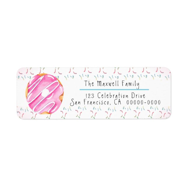 Cute Pink Frosted Donut and Sprinkles Label (Front)