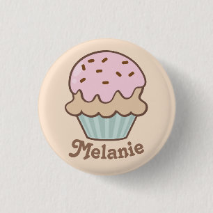 Cute Pink Frosting Cupcake Personalised Button